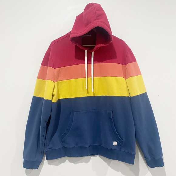 MARINE LAYER Archive Color Blocked Pullover Hoodie Rio Red Colorblock Size XL - Picture 2 of 9